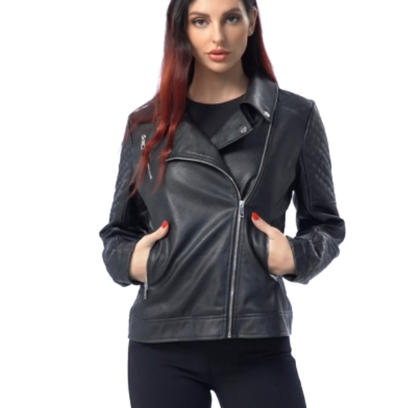 NWOT Faux Leather Jacket w/Silver Hardware & Zippered Pockets - Picture 3 of 10